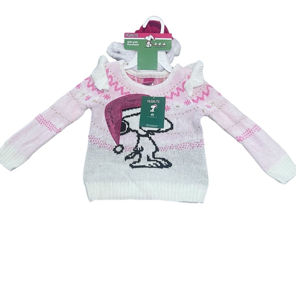 PEANUTS Girls‎ Snoopy With Sequins Peanuts Christmas Sweater with Santa Hat